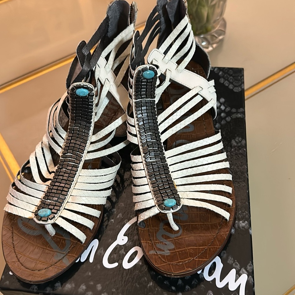Sam Edelman Dawson Leather off white   Gladiator Wedge Sandals  9M